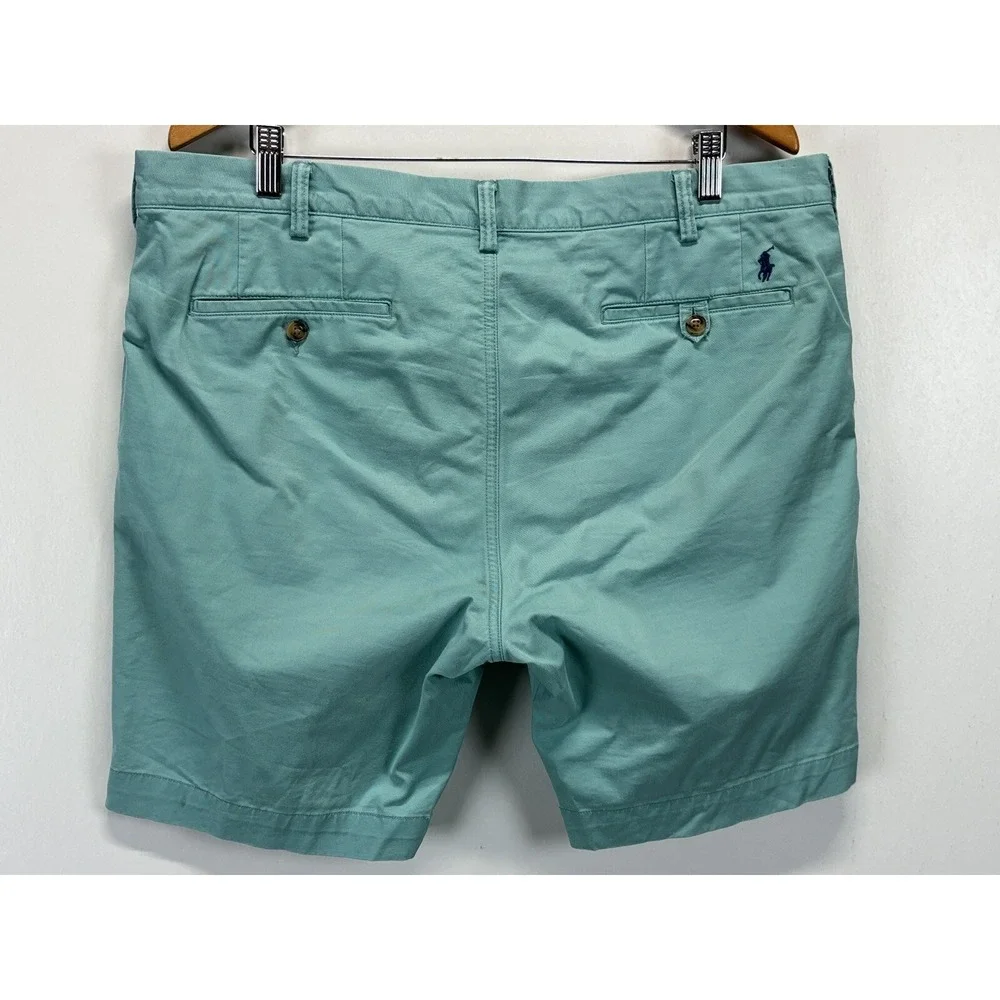 Men's Polo Ralph Lauren Chino Shorts Sz 38 Blue Green Color Flat Front Slim Fit